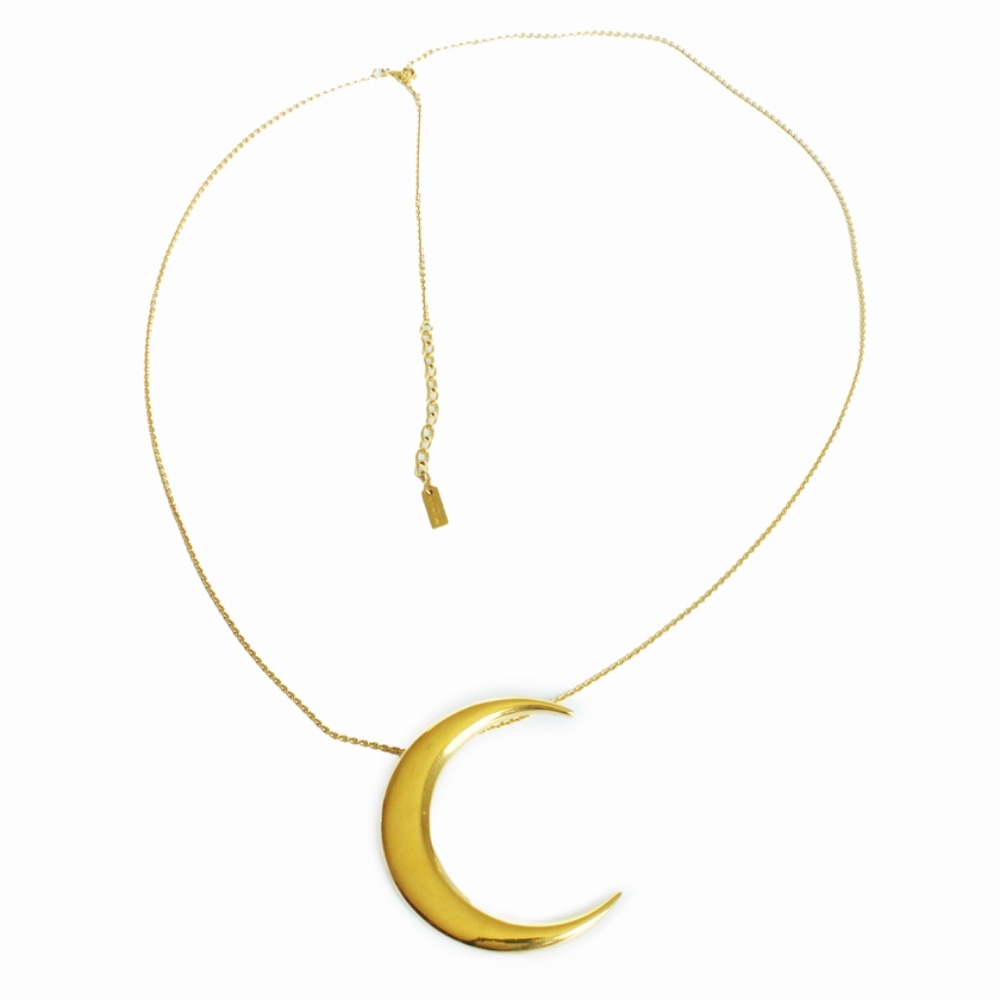Saint Laurent Crescent Moon Pendant Necklace Oversized Gold Metal Chain VGC - Picture 8 of 13